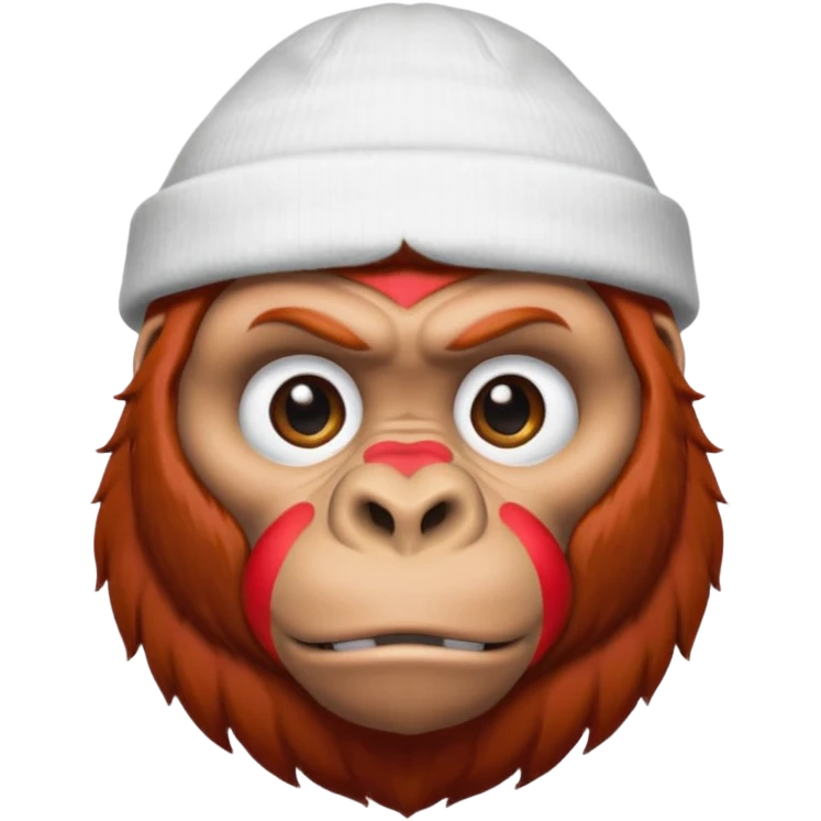 red haired gorilla head with white beanie, no text, facing slightly left emoji