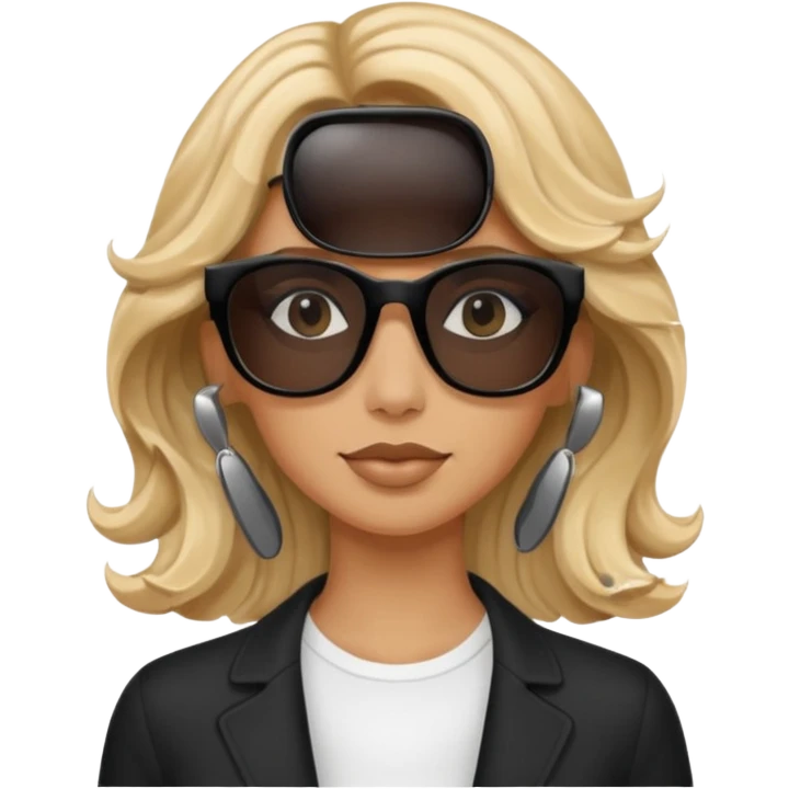 a tan woman with wavy blonde hair wearing skinny black rectangular sunglasses emoji