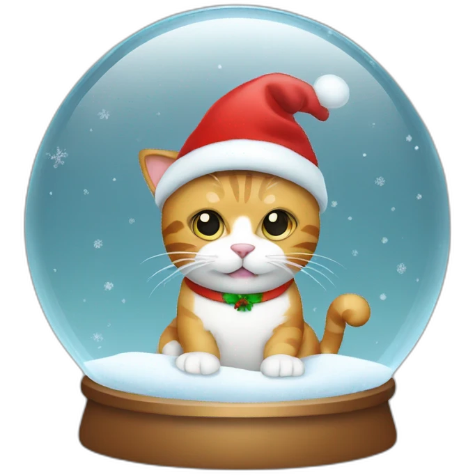 cat with christmas hat in snowglobe emoji