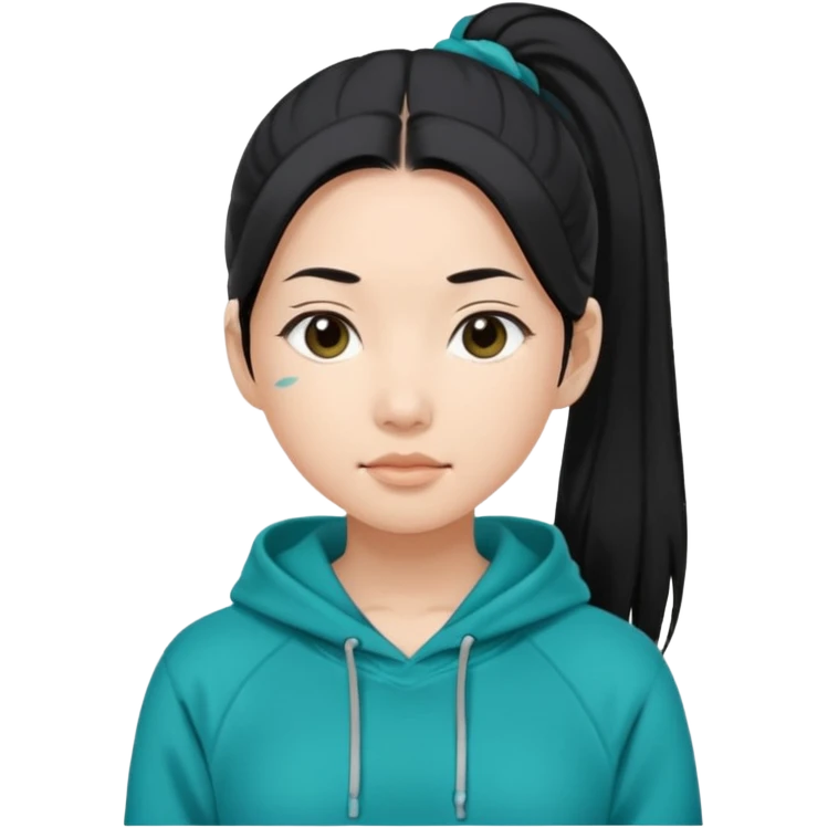 generate an asian female with long black hair in a ponytail and a teal hoodie emoji