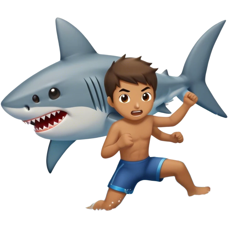 A kid fighting shark emoji