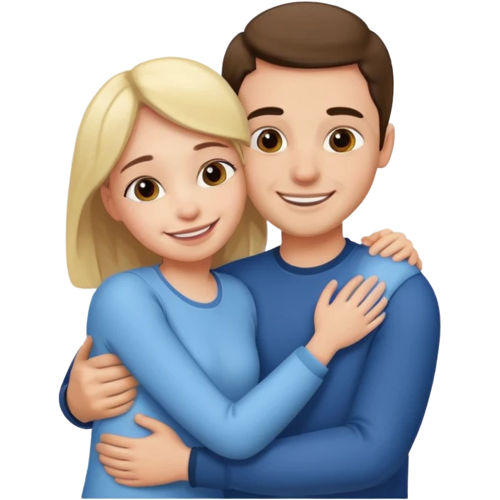 Texte ´Gros câlin’, en dessous un homme fait un câlin à sa sœur.  emoji