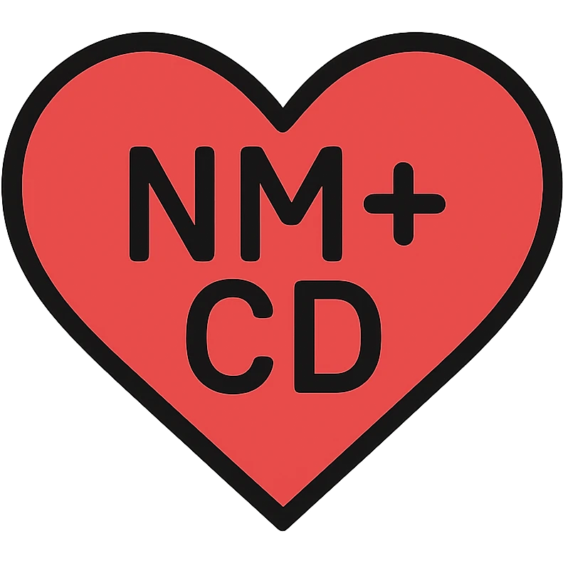red heart with the text 'NM+CD' inside, clear and bold, modern style emoji