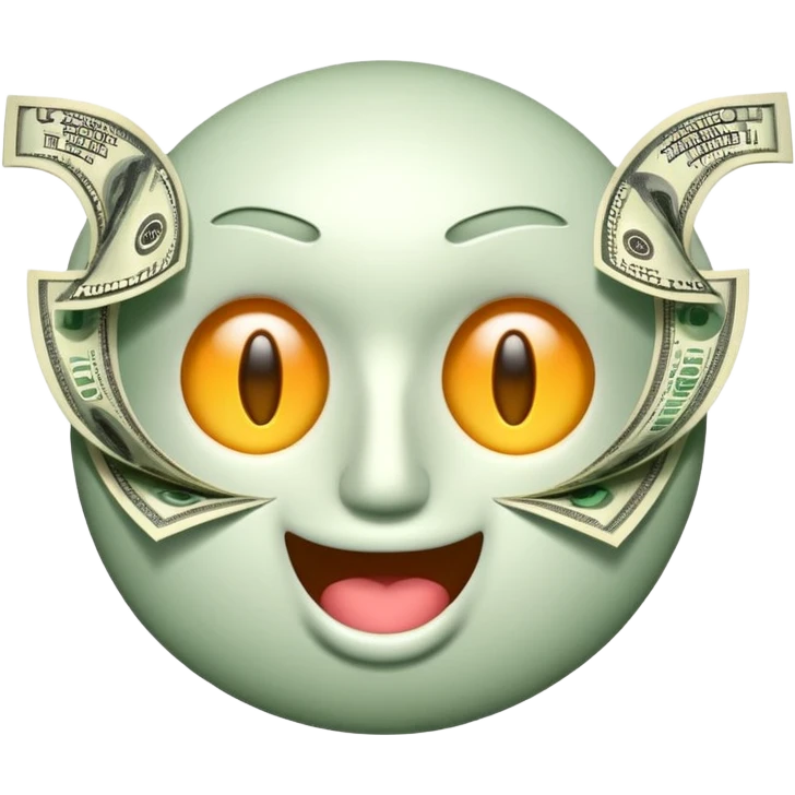 3D glossy money emoji sticker, dollar-sign eyes, cash flying out of mouth, centered. Add curved caption above the emoji: "ТГ - MHGPT4", bold, high-contrast, perfectly readable, sticker outline. Transparent background. emoji