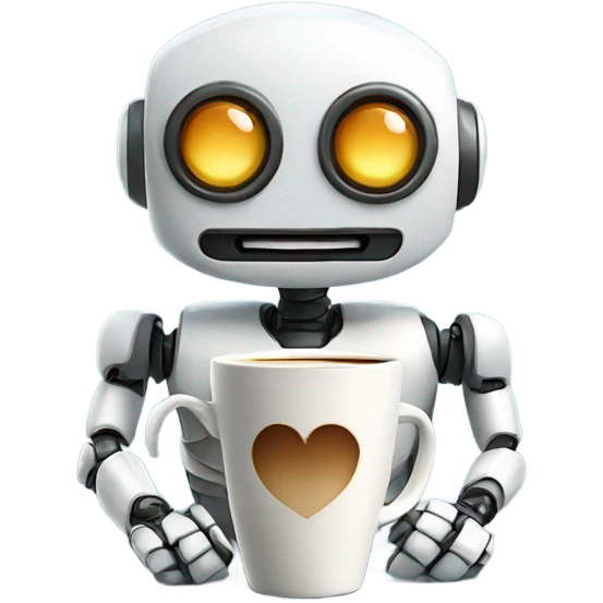 cute robot with a cup of coffee emoji