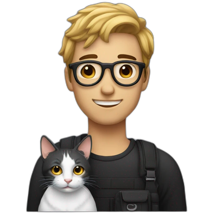 Jeune homme noir avec son Chat blanc emoji