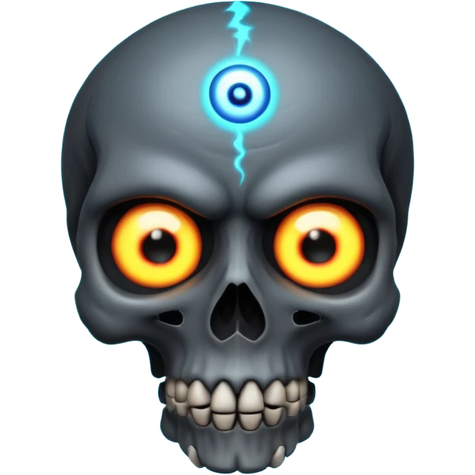 3D skull with a glowing evil eye symbol on the forehead, dark cursed vibe, intense attitude emoji