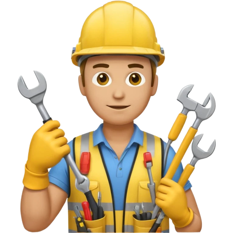 emoji of a hardworking electromechanical man wearing a yellow helmet and holding tools, apple emoji style, large size emoji