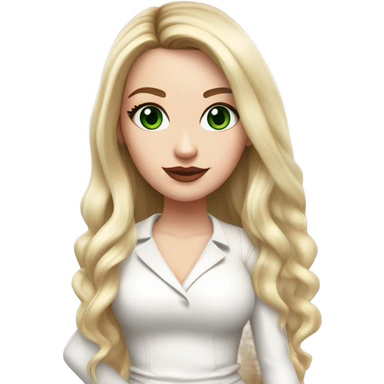 Realistic White girl with Long straight blonde hair, green eyes, tattoos, full body wearing white dress and pink knee-high leather boots, doing cute selfie pose emoji