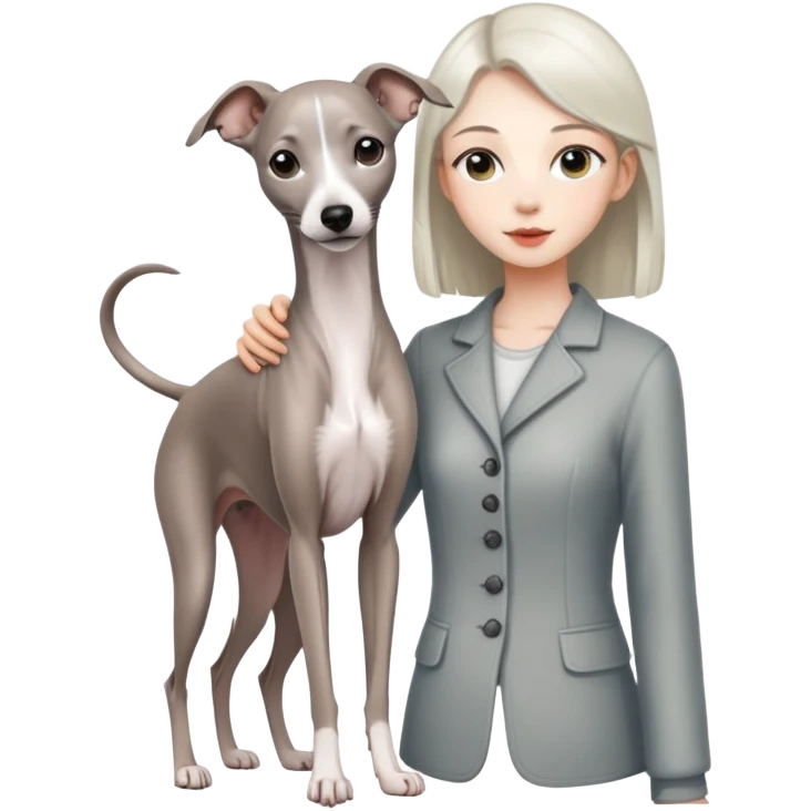 Chinese girl holding all grey Italian greyhound emoji