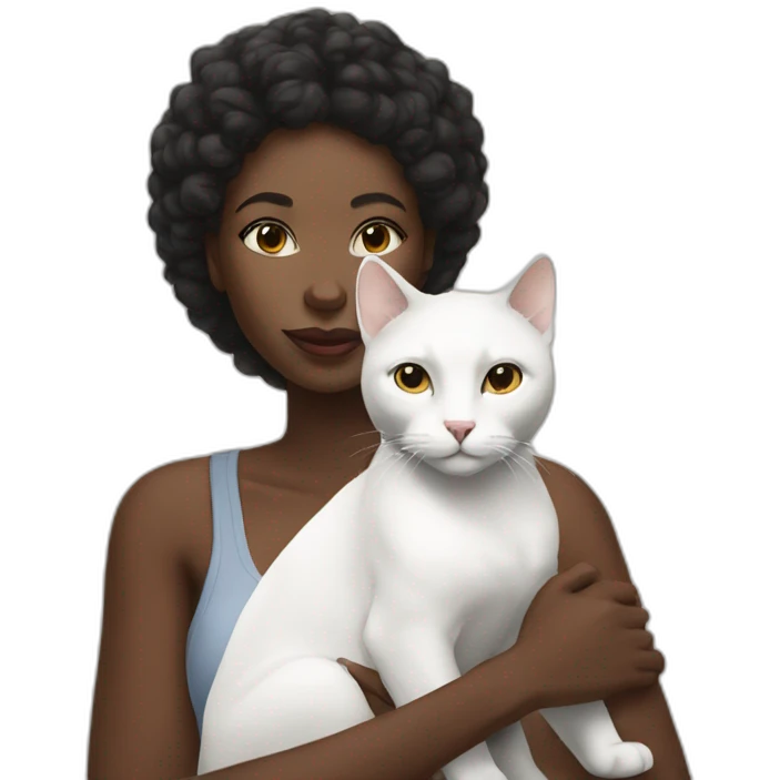 Black woman with a white cat emoji