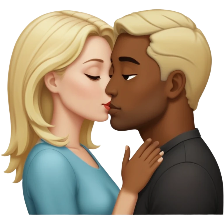 Mujer colocha blanca y hombre moreno con peinado de lado besandose  emoji