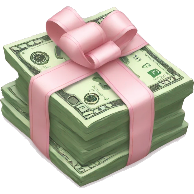 stack of money wrapped in a light pink bow emoji