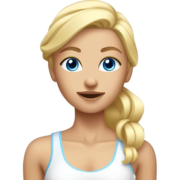 skin care, blonde girl with Blue Eyes and Muscles, half body sight emoji