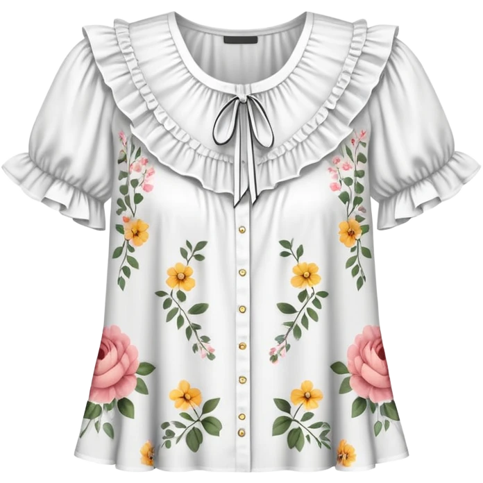 White very short sleeved floral ruffle blouse emoji