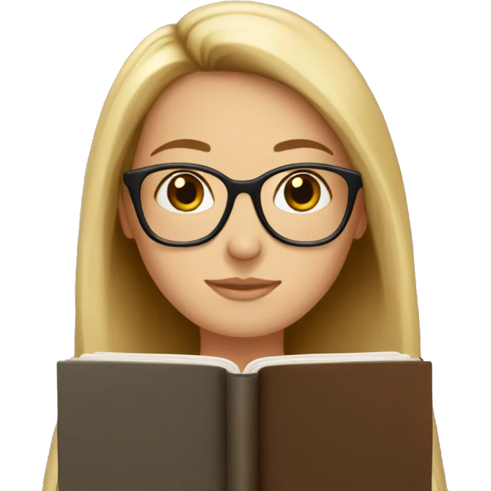 White girl wearing glasses reading a brown book emoji
