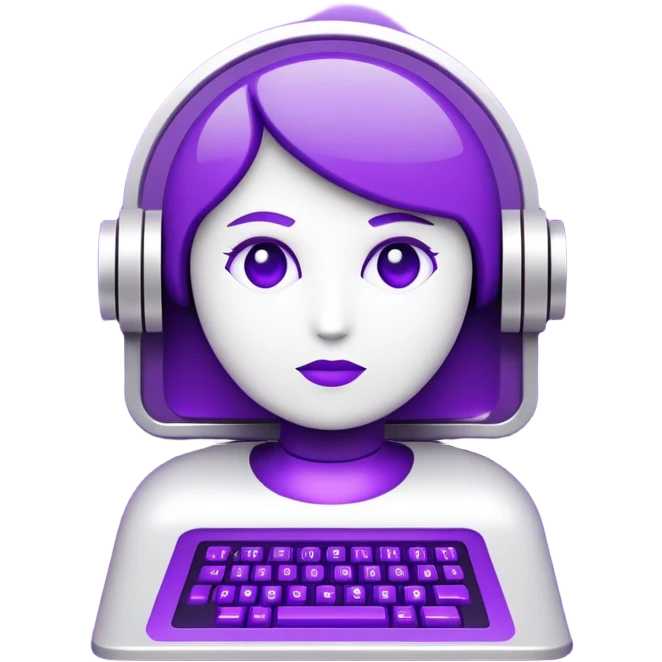 A futuristic terminal prompt colored purple ascii characters retro style emoji