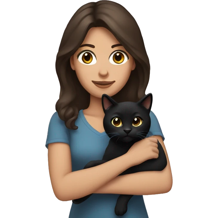 Brunette holding a black cat emoji