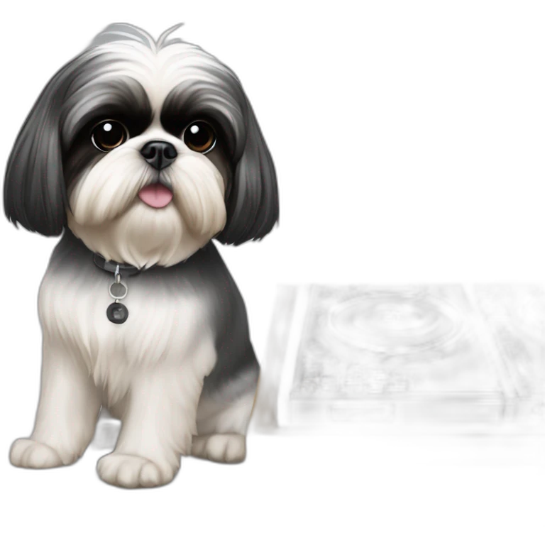 Shih tzu in front of dj controller emoji