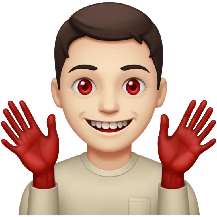 Face with bloodshot eyes and toothy smile with two hands extended in front of him emoji
