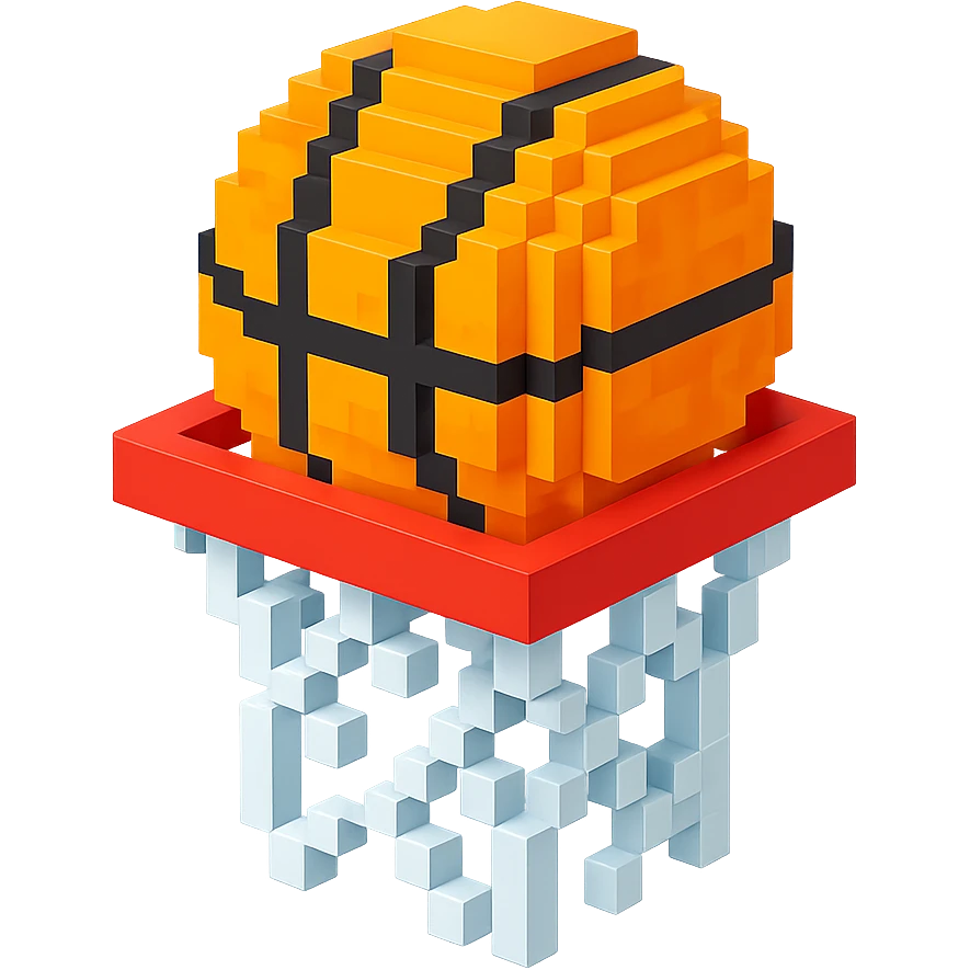 Voxel-style basketball in a net, variation 1 emoji