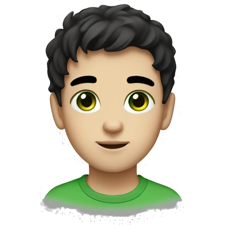 portrait of a boy with black hair green eyes emoji