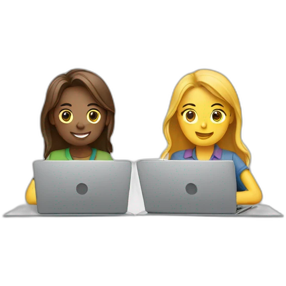 two people working on two laptops together emoji
