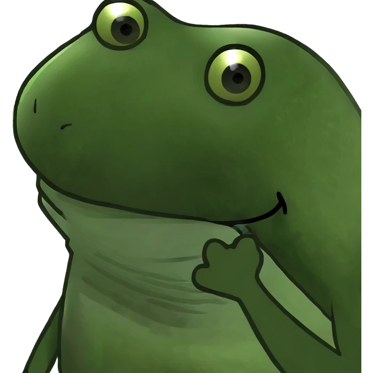 Funny mutant frog with extra limbs making a goofy face emoji