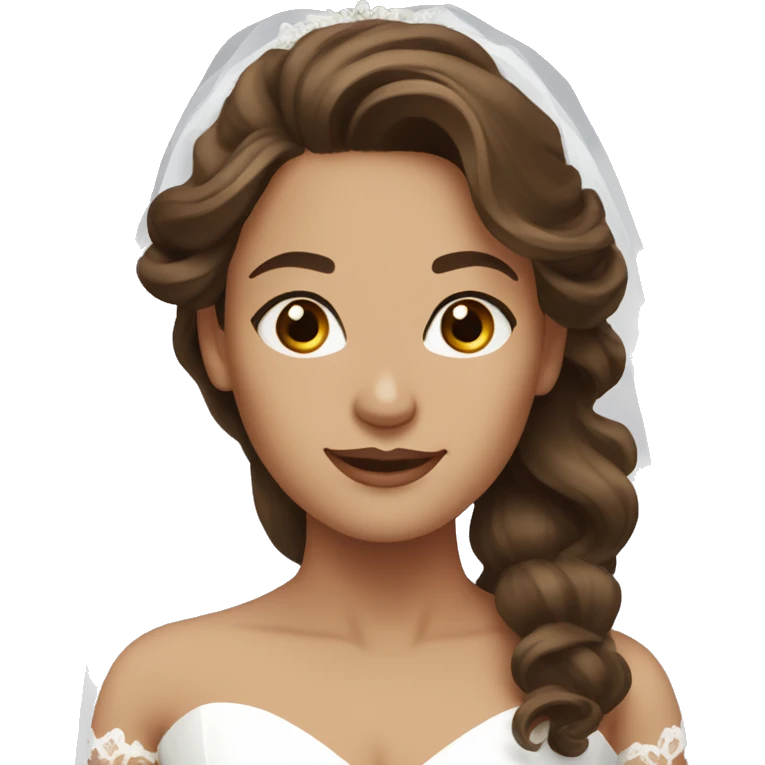 bride with brown long wavy hair, brown eyes emoji
