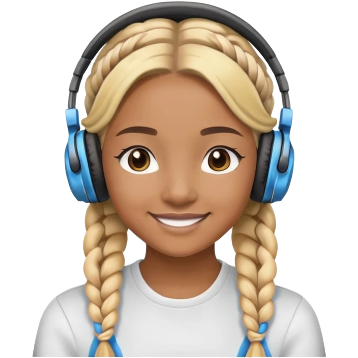 "- Nữ
- 20 tuổi
- Da nâu
- Tóc tết 2 bím, tóc vàng
- Đeo tai nghe
- Mặt cười mỉm
" emoji