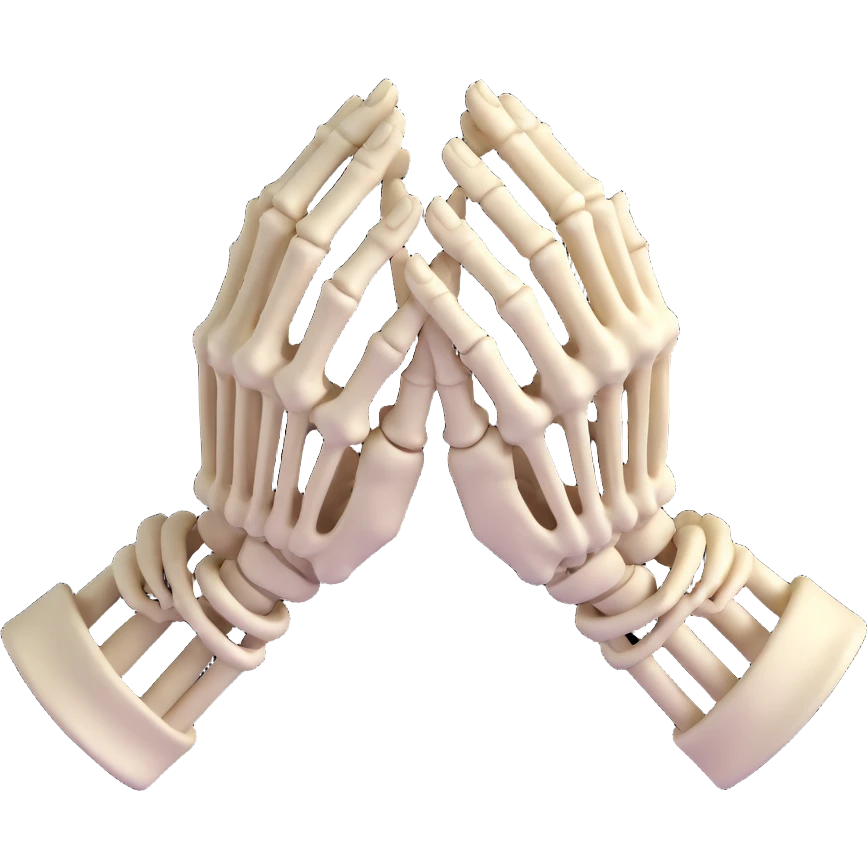 praying skeleton hands, 3D style, dramatic lighting, hands together emoji