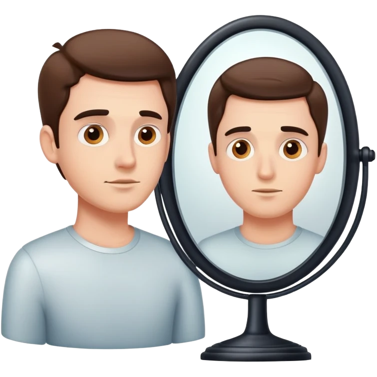 Create a smart-looking guy that looks into a mirror and sees his intelligence reflected. emoji
