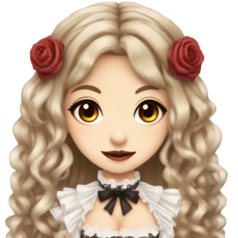 hime gyaru girl, victorian dress, brown hair, red eyes, vampire fangs emoji