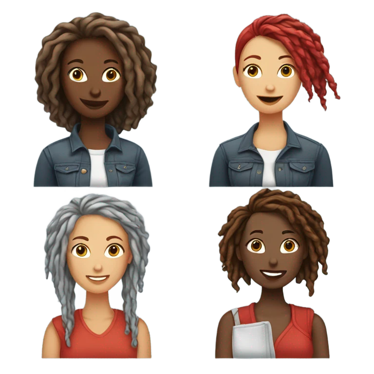 Two female besties, one with gray locs, one with red locs antiquing  emoji