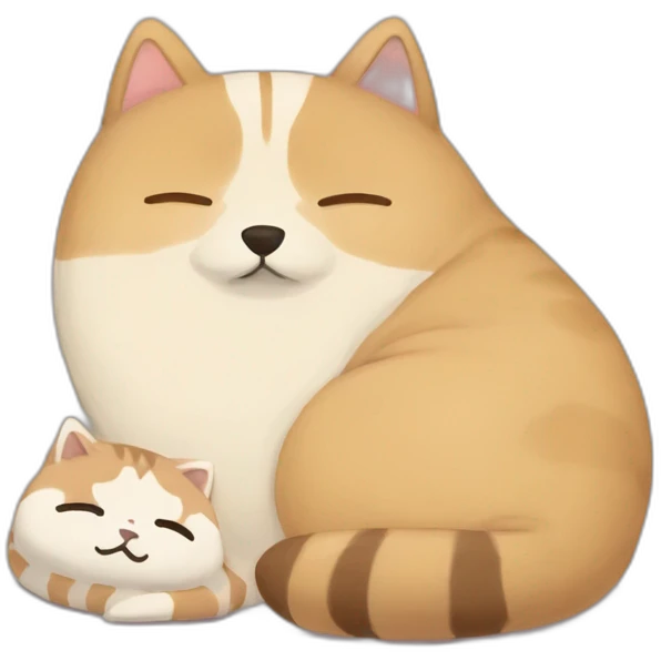 pusheen and a round shiba inu sleeping together emoji