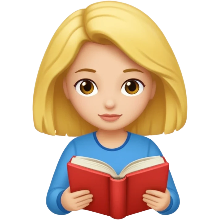 Una chica sentada en un puff leyendo un libro emoji