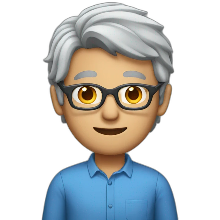 man wearing blue shirt and spectacle grey hair emoji