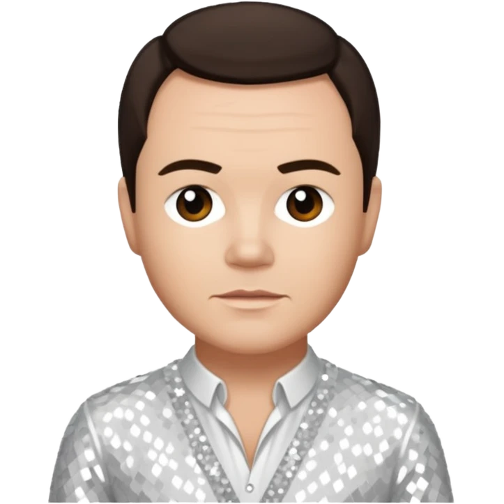 Tony Mortimer from East 17 with light skin, dark brown hair, white sequin outfit emoji