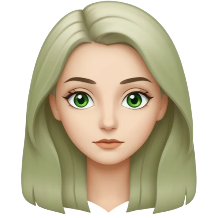 женщина с зелёными глазами, красивыми бровями, серо-бежевыми волосами длинными, с асимметричным пробором   emoji