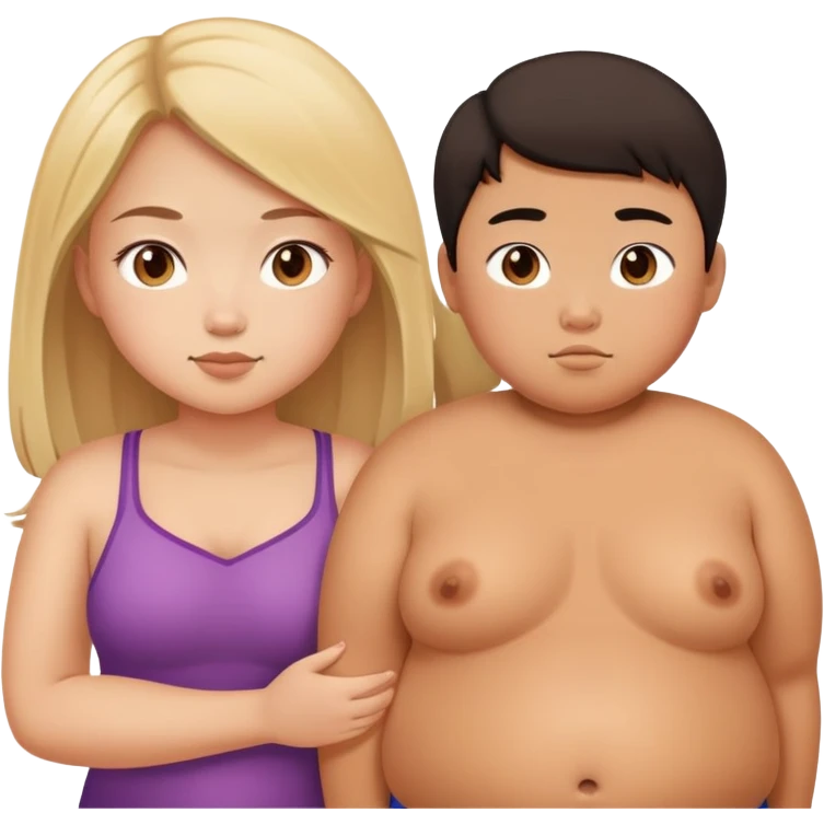 beautiful tan girl next to extremely fat asian kid emoji