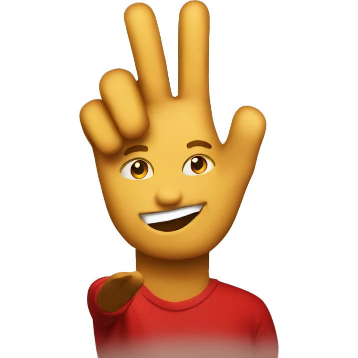 Make a face doing the peace sign wearing red and gold emoji