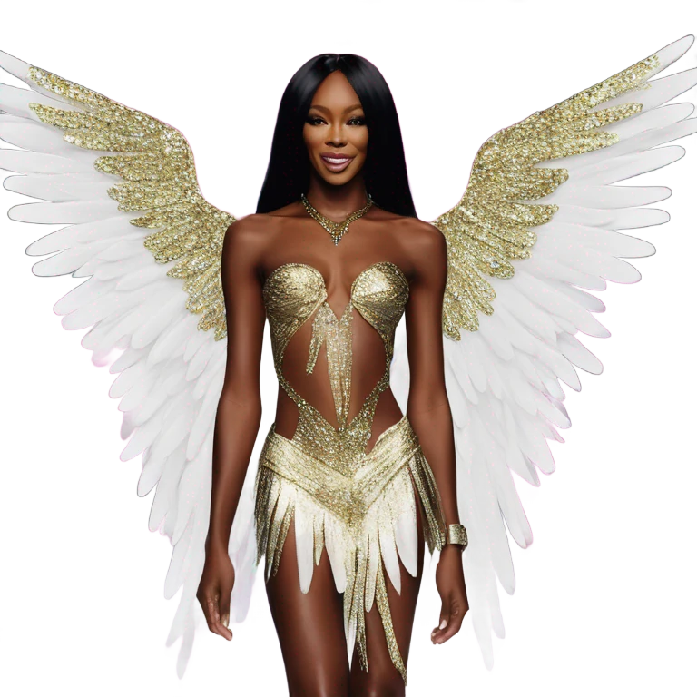 Naomi campbell on a runway victoria secret angel wings emoji
