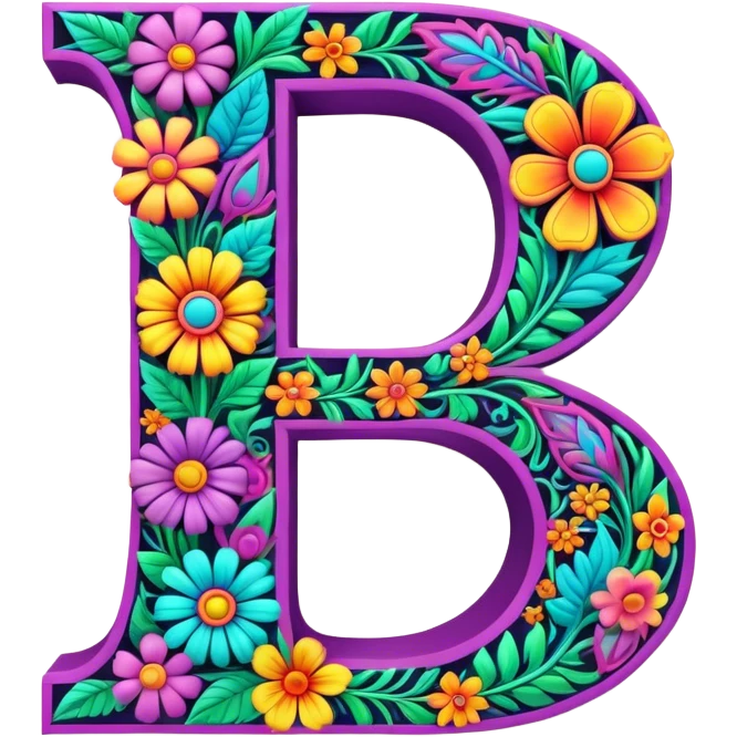 3D, gothic style psychedelic colored capital Letter “D” with hippie style flower border emoji