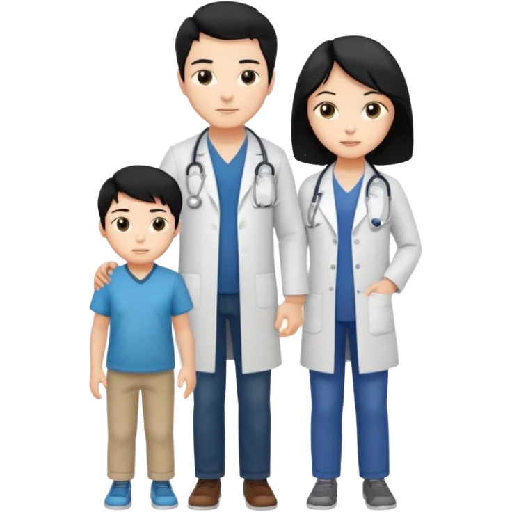 doctor black hair with a kid with casual clothes emoji