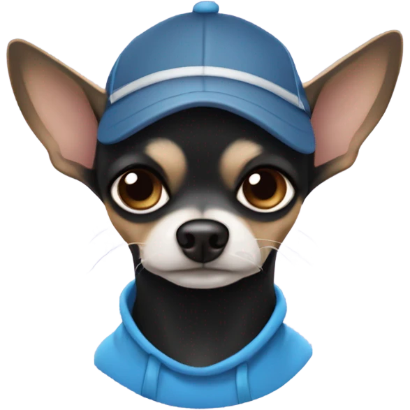 Old man blue eyes goatee beard ball cap holding cute black long fur Chihuahua emoji
