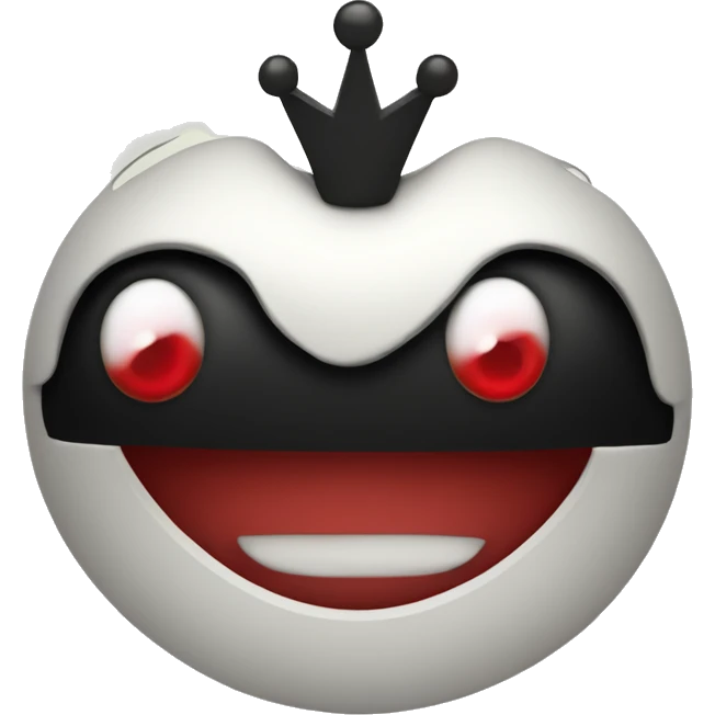 Black smiley face with red eyes and crown emoji