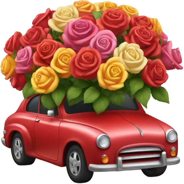 red car in the trunk many roses emoji