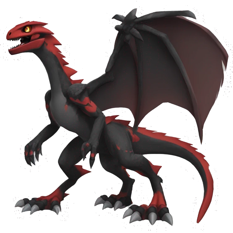  Cool Edgy Black Red Digimon-Fakemon-Guilmon-Velociraptor-Dragon full body emoji