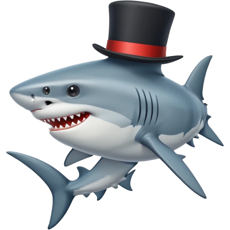 Shark with billionaire's top hat Side view, body turned diagonally to the right, clean white background emoji