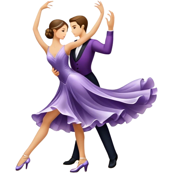 Icon for Ballroom Dance: elegant dance shoes, a flowing ballroom dress, and a dance floor with soft lighting. The icon should capture the grace, elegance, and style of ballroom dancing. Transparent background. emoji